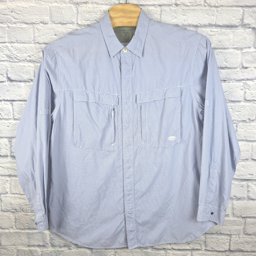 ExOfficio Insect Shield Men Blue Check Hiking Fishing Shirt Long Sleeve Size XL - Picture 2 of 7
